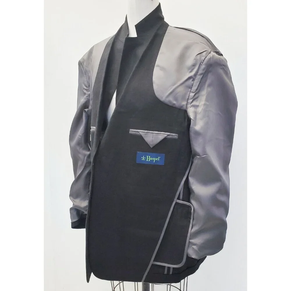 Haspel Frank Stella Mens Black 100% Linen Sport Coat Blazer Jacket 43R